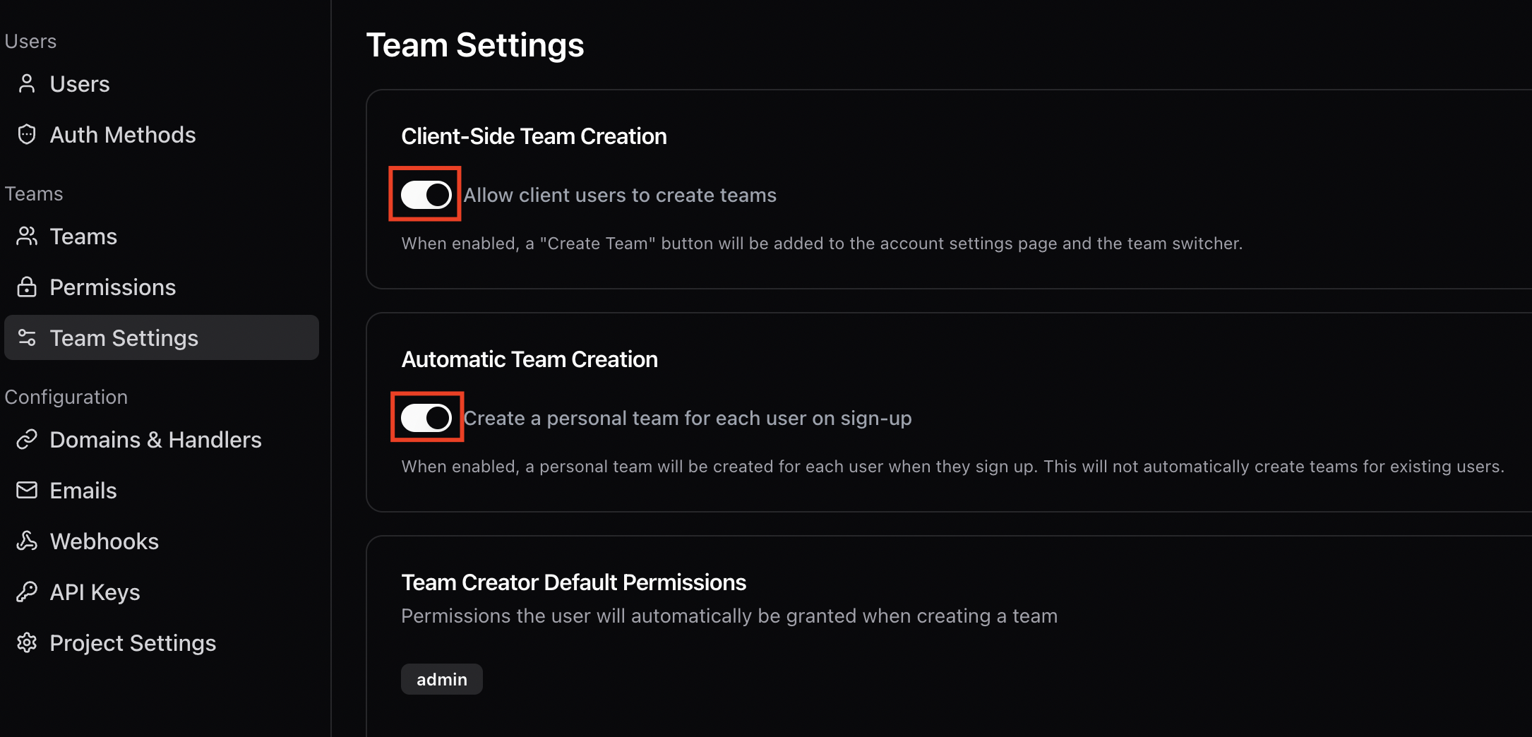 Team Settings